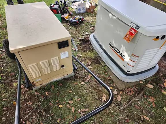 Old and new Generac generators side by side showing upgrade and replacement