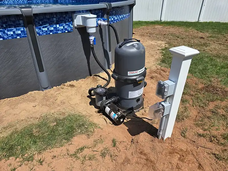 Pool pump and filter electrical connection with disconnect box