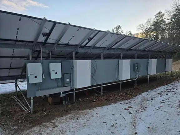 Large ground-mounted solar array with Franklin battery storage system