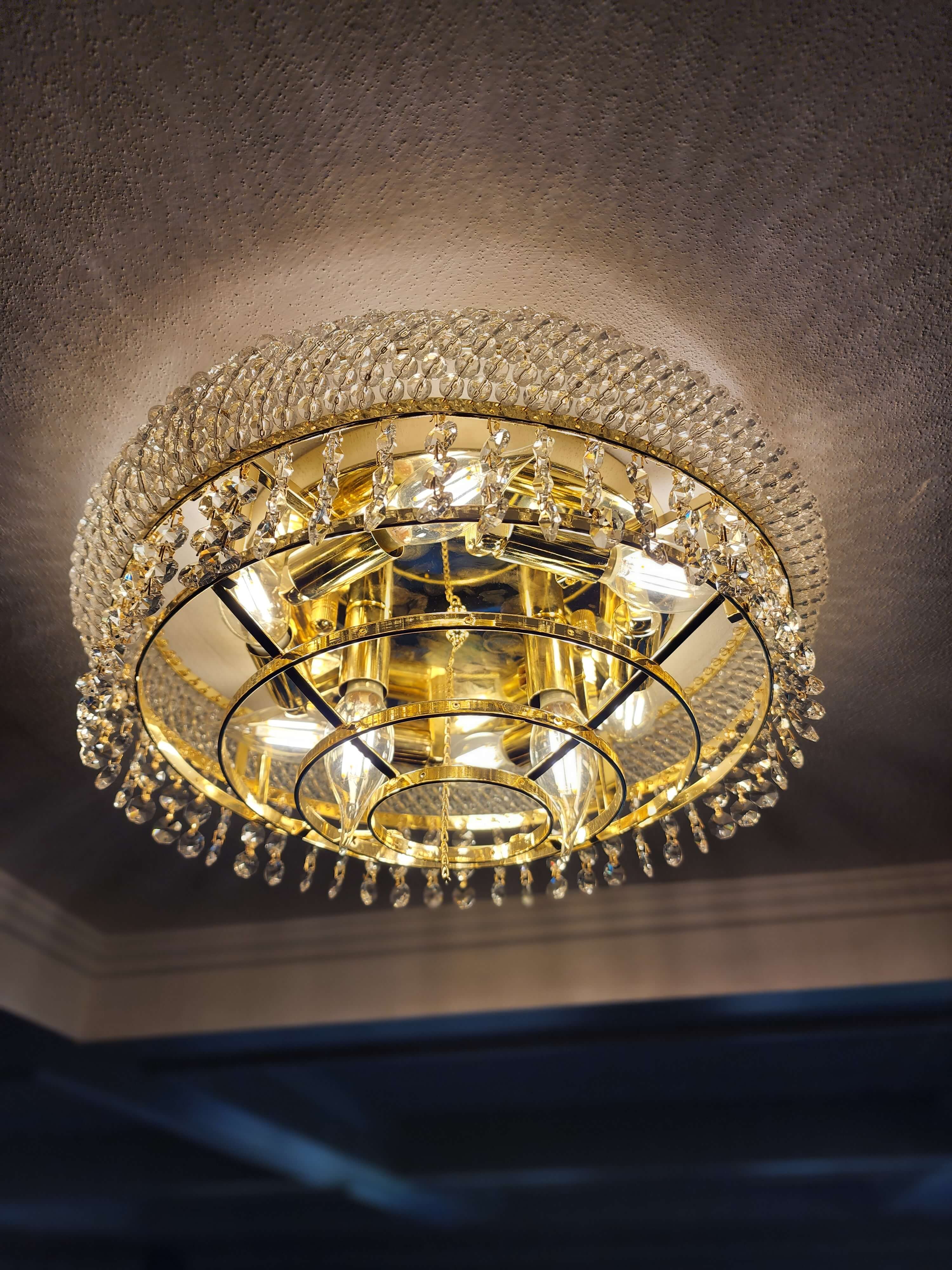 Luxurious gold crystal flush mount ceiling light