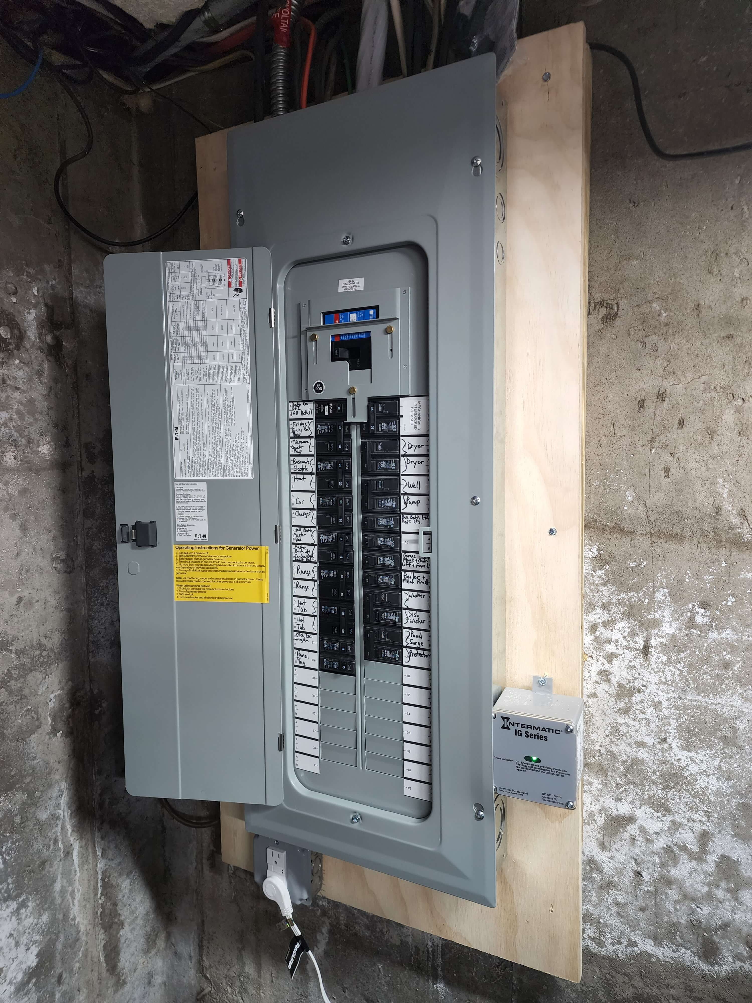 Eaton electrical panel with generator instructions
