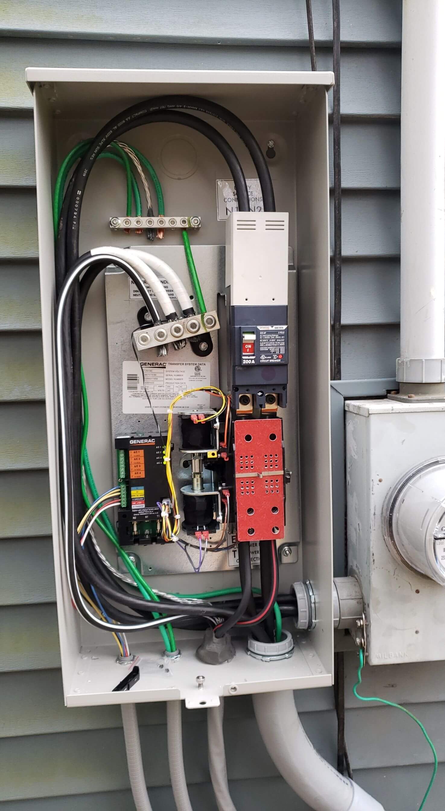 Generac transfer switch installation with utility meter