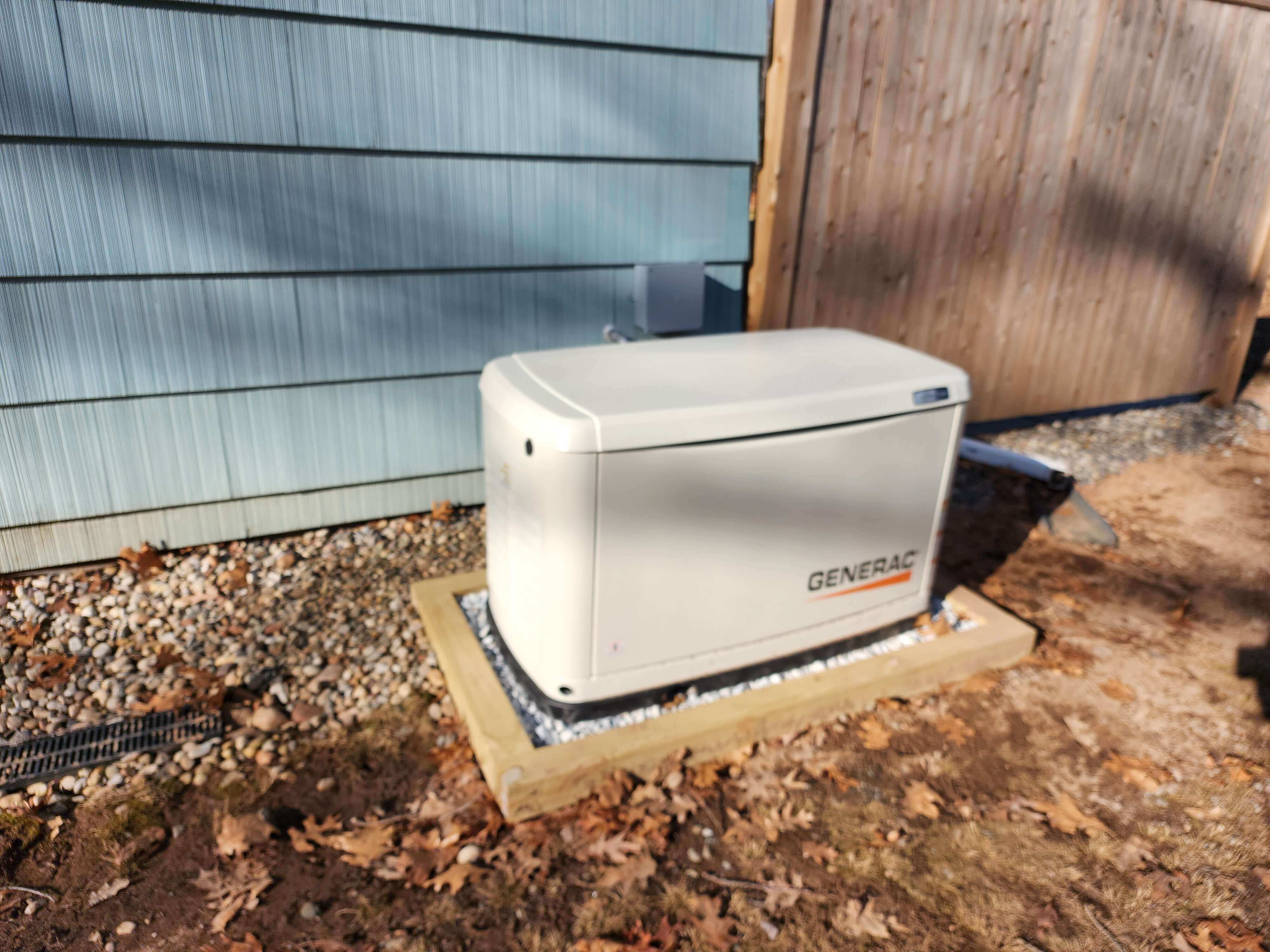 Generac generator installation by shed
