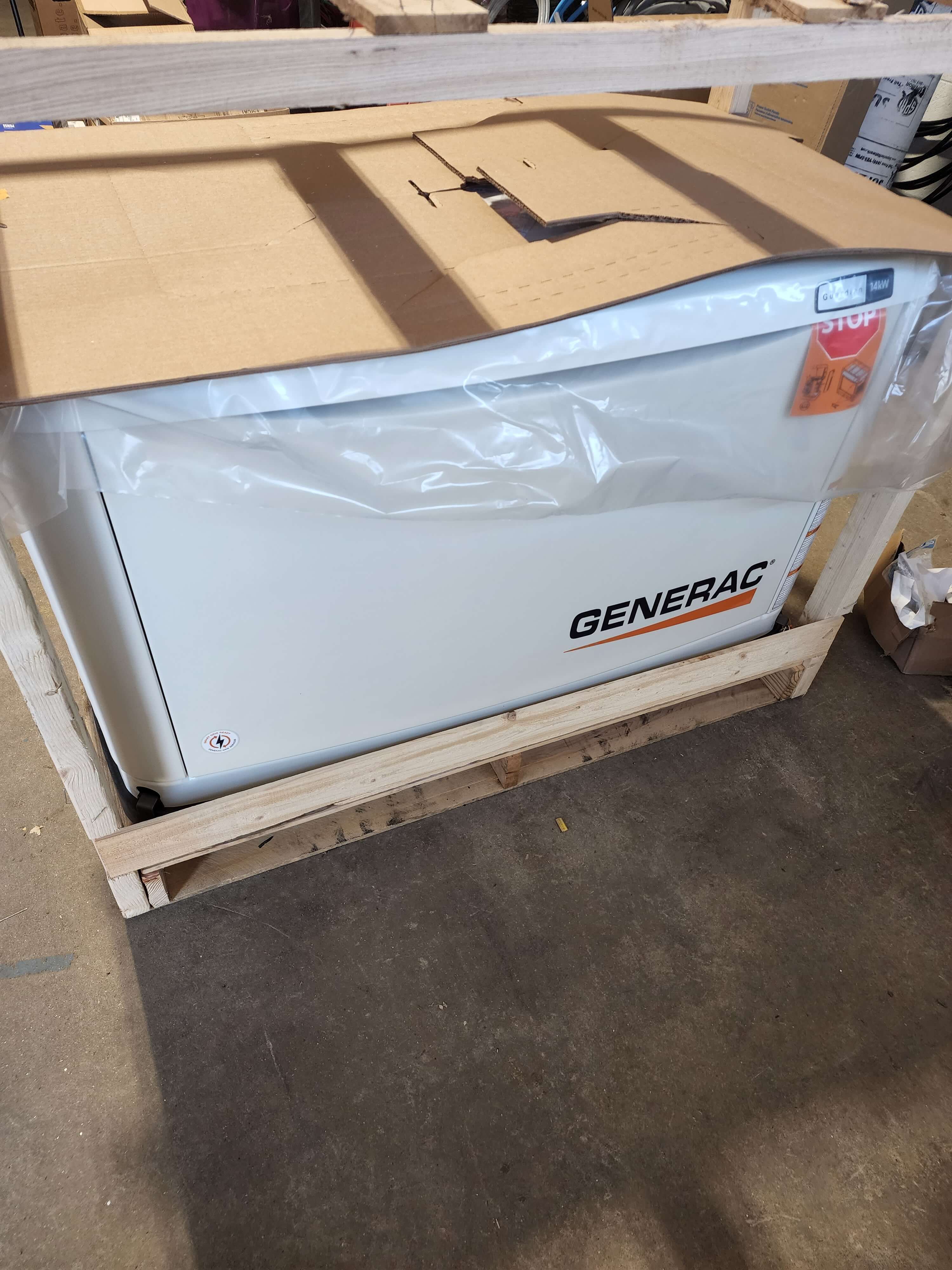New Generac generator on pallet ready for installation