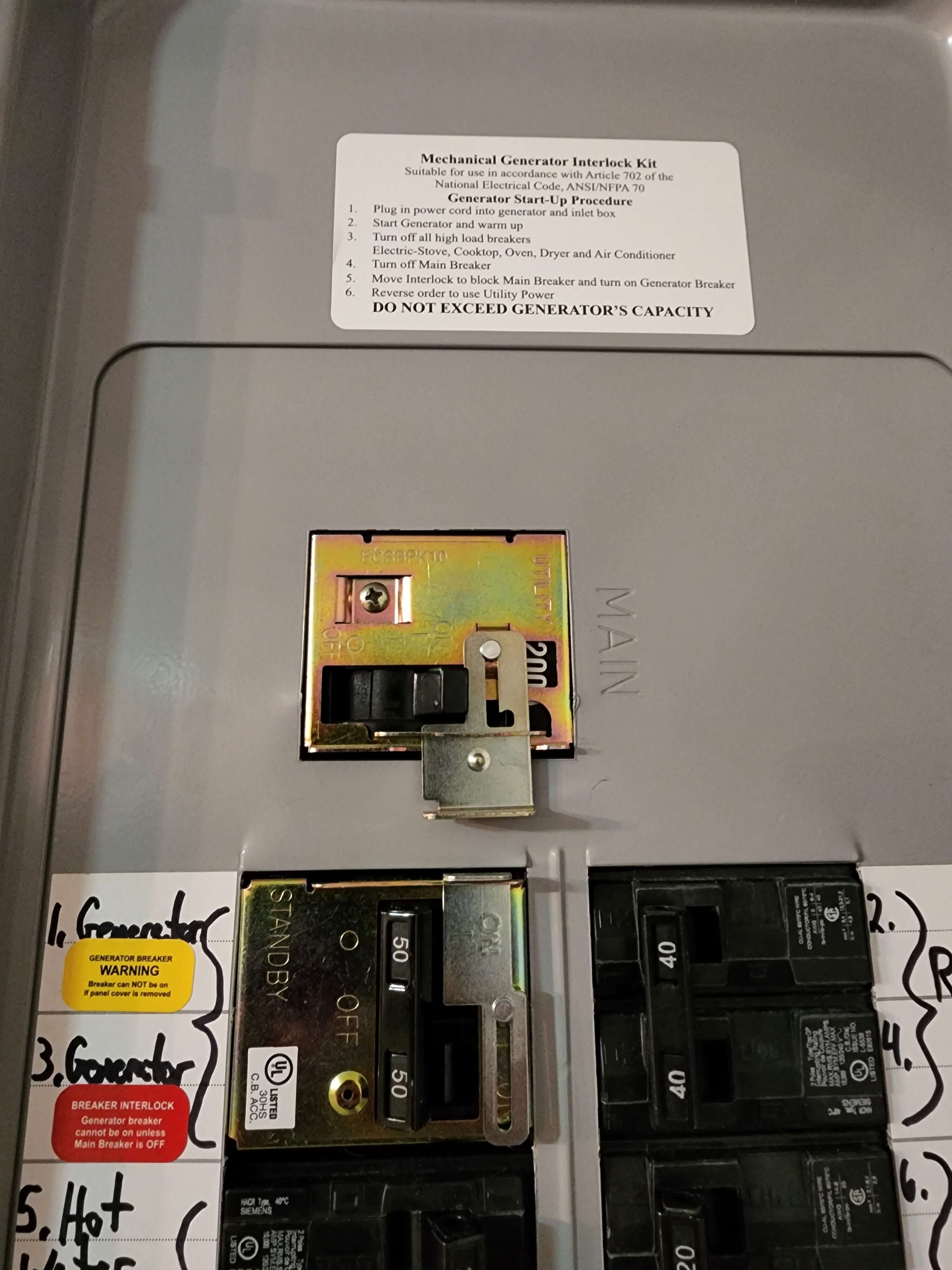 Generator interlock kit close-up with instructions