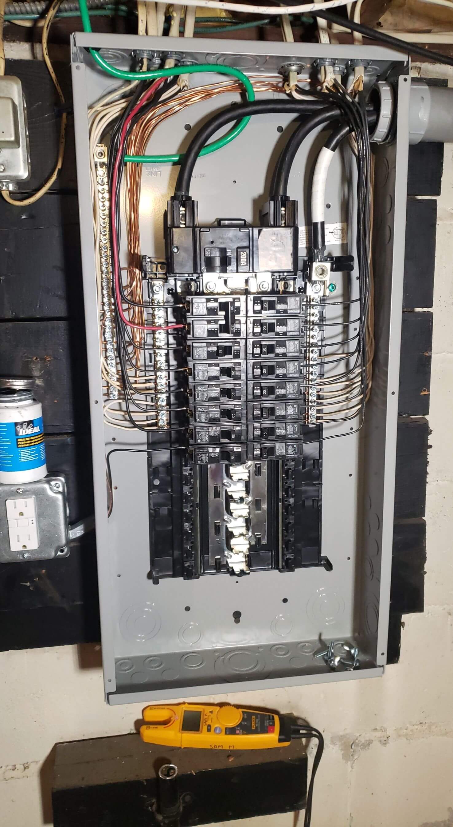 200 amp electrical panel with testing equipment