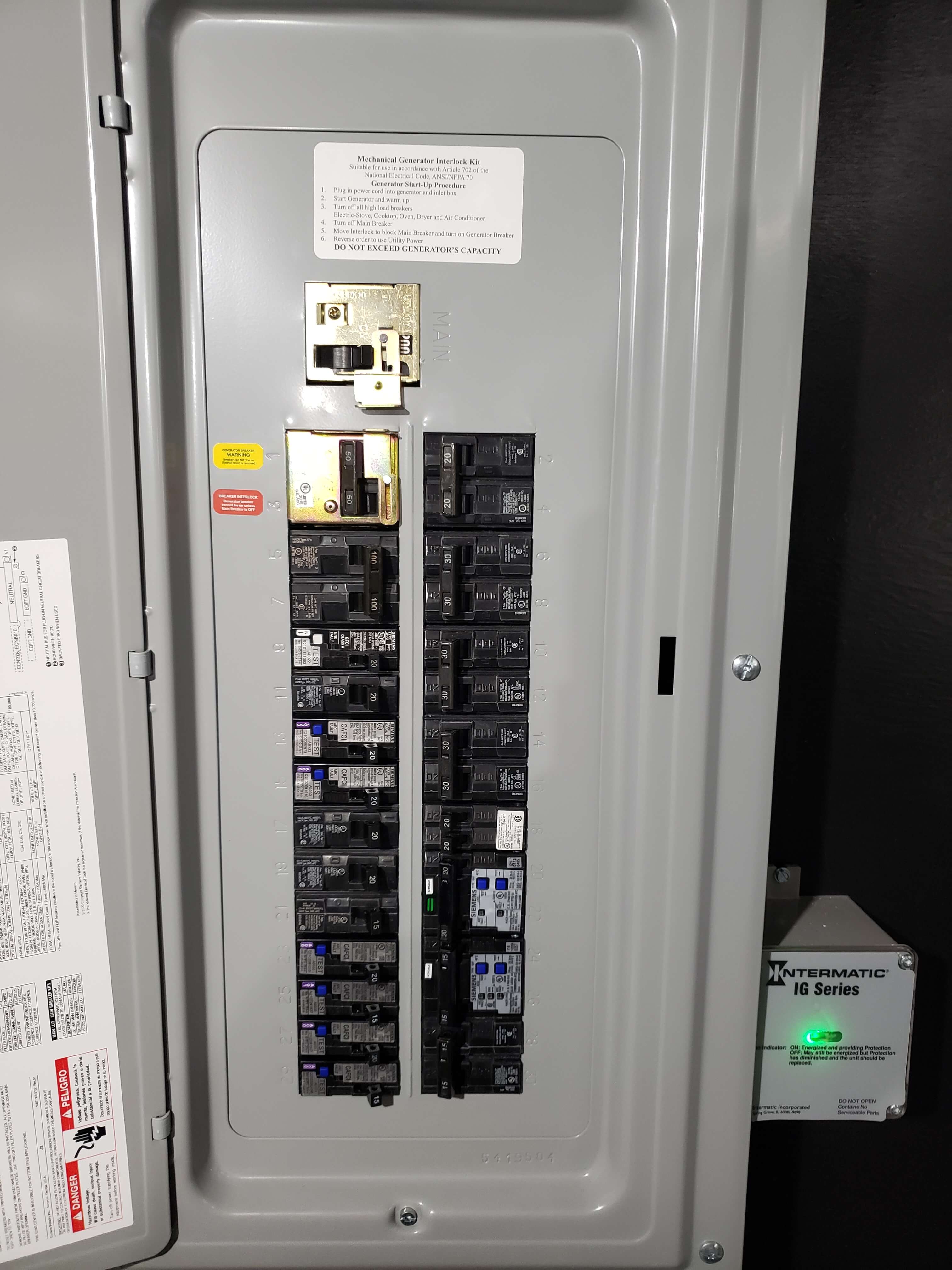 Panel with generator interlock