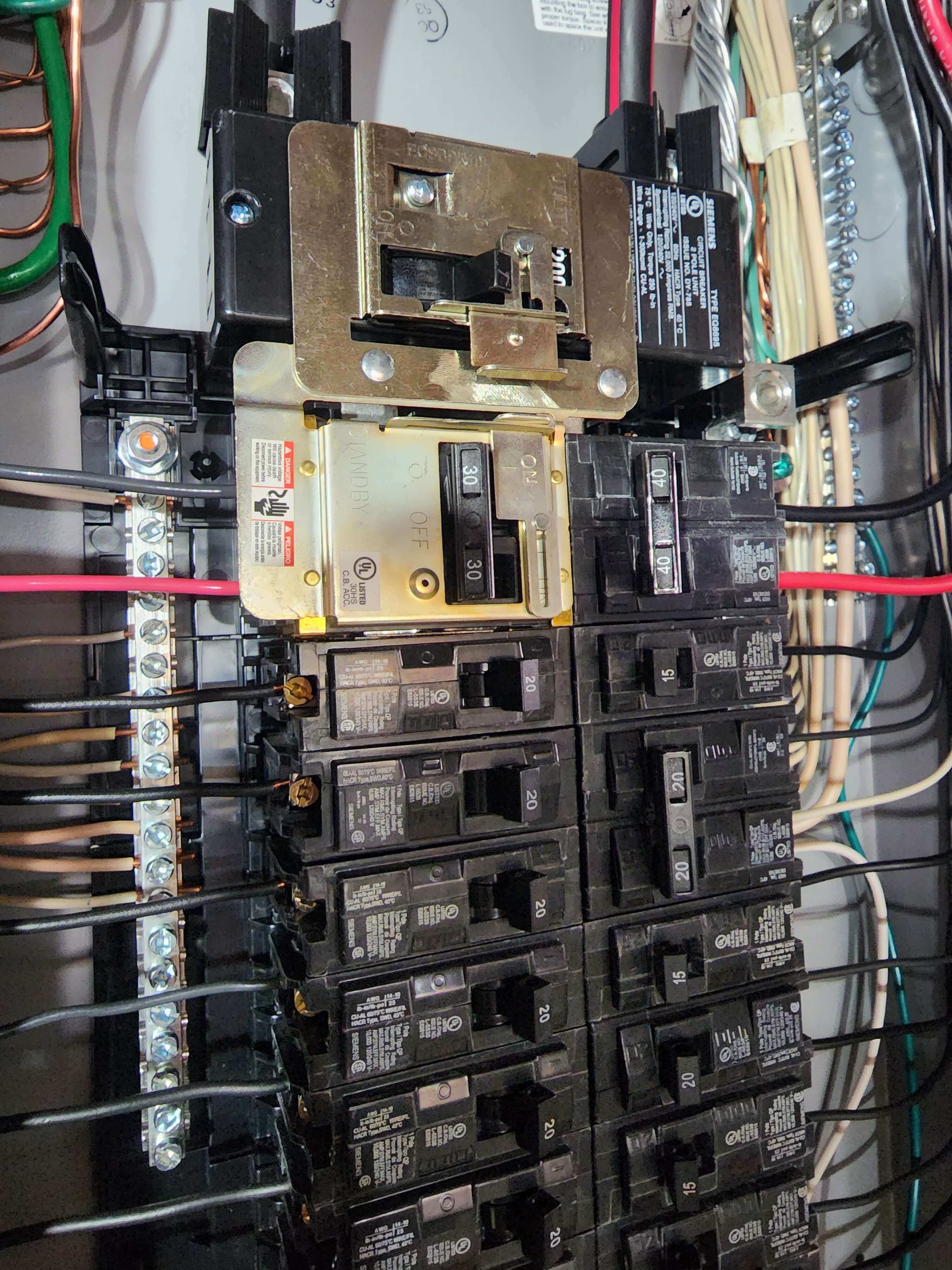 Electrical panel with generator interlock switch