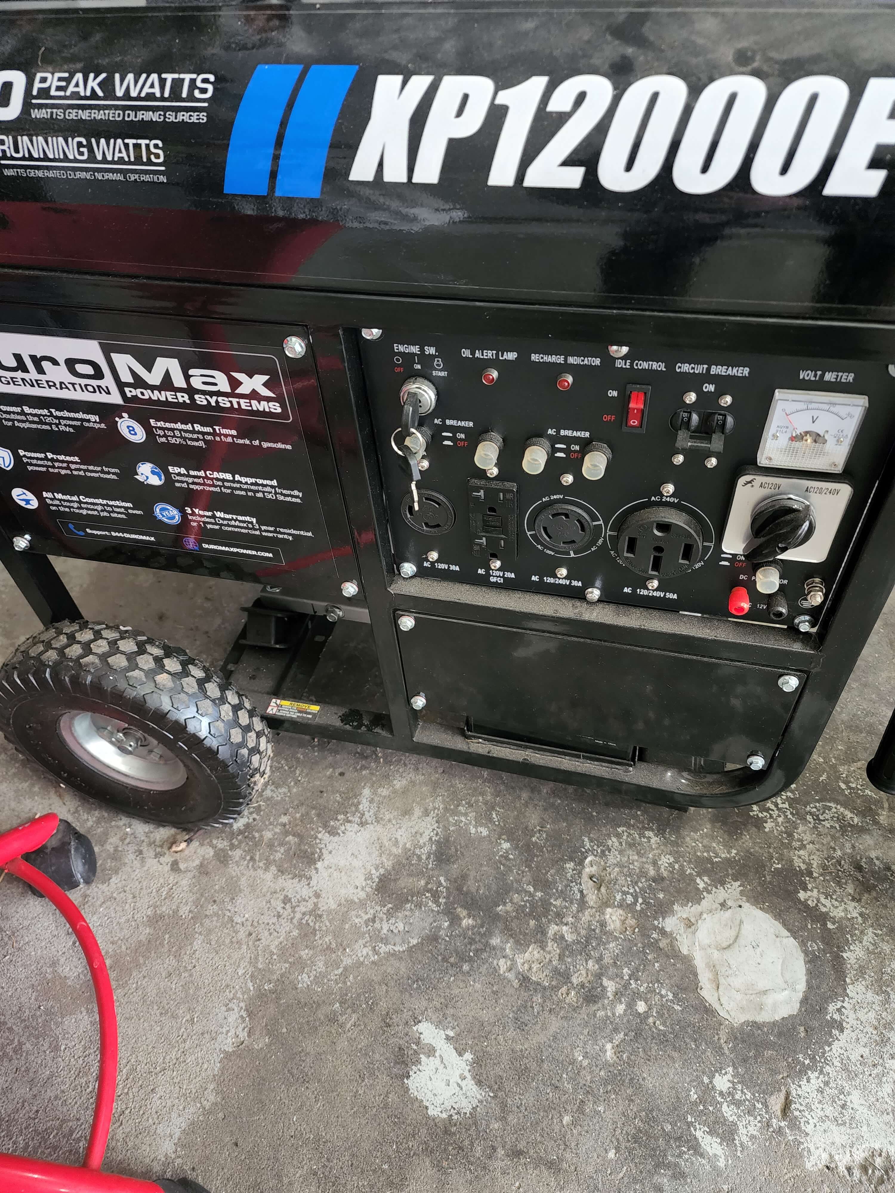 DuroMax XP12000E portable generator with control panel