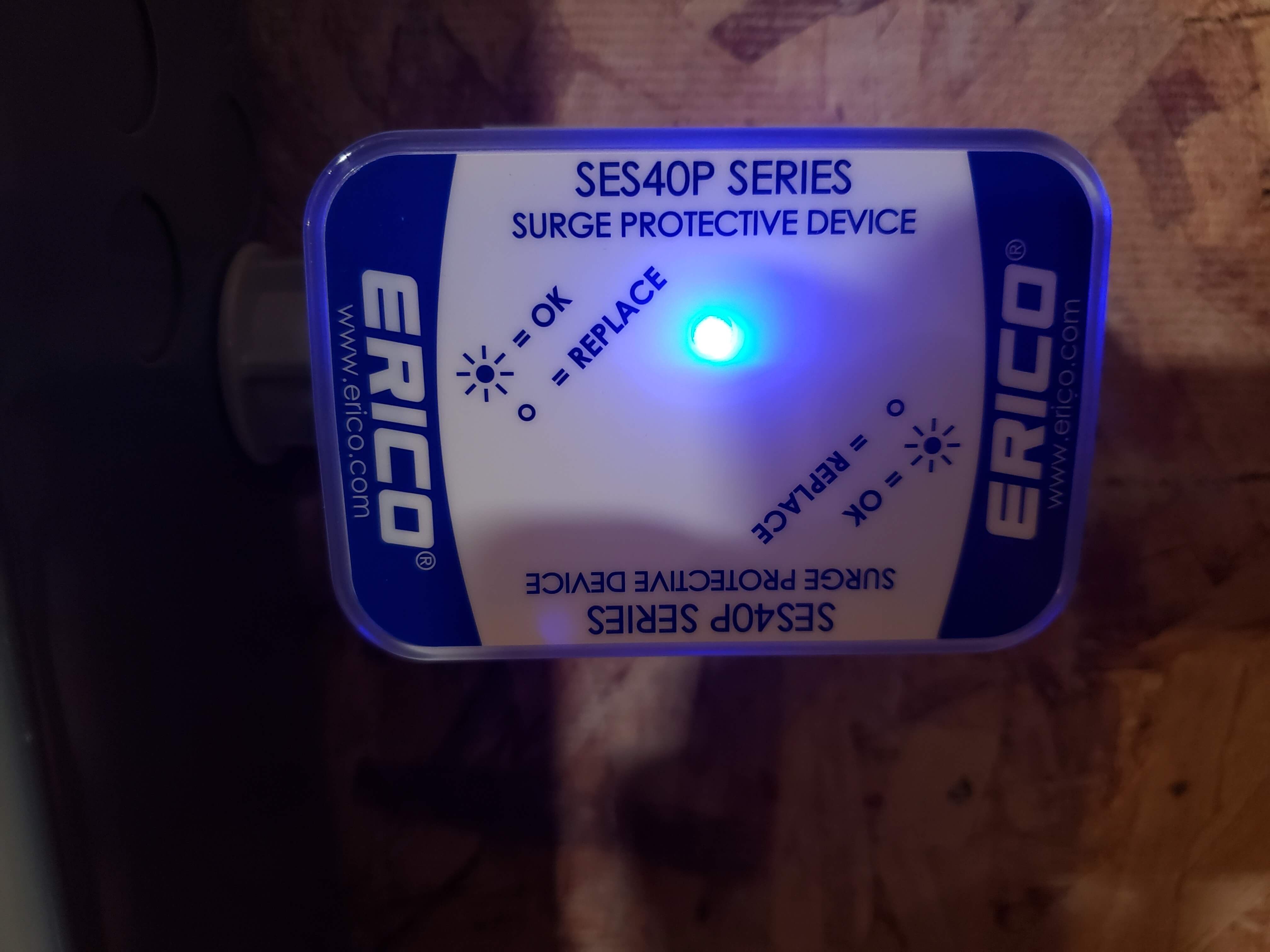 ERICO SES40P surge protective device with blue indicator light